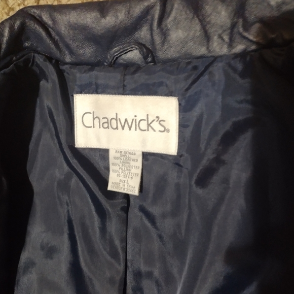 Vintage Chadwicks 💙 Blue Leather Quilted Jacket Coat Sz L - Picture 7 of 9